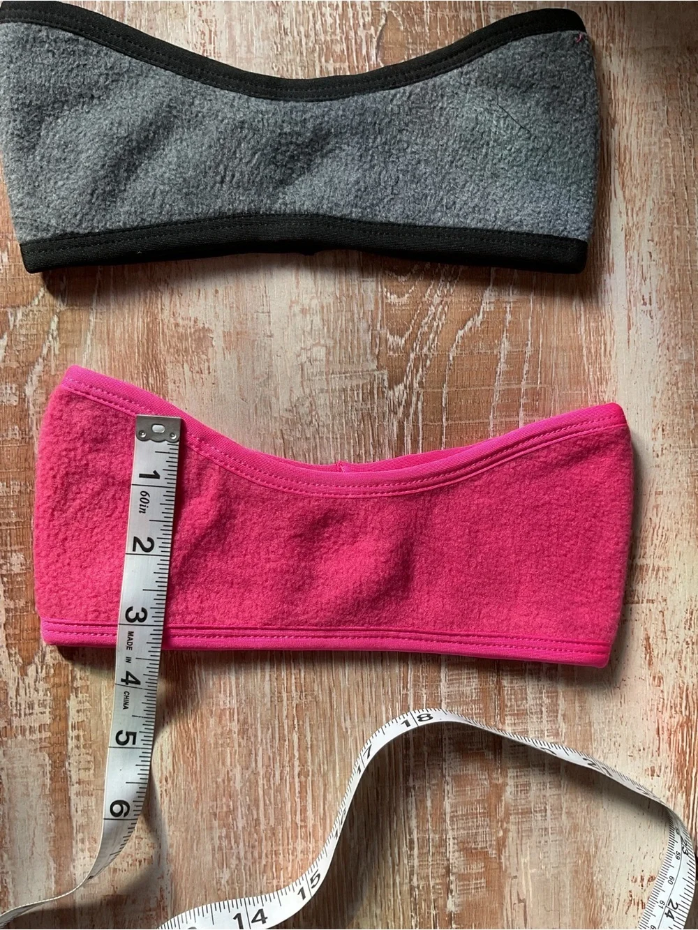 Women’s ponytail Fleece Ear Warmer Headbands - Gray and Pink
